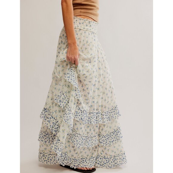 Free People Cream and Blue Maxi Skirt - Picture 3 of 6
